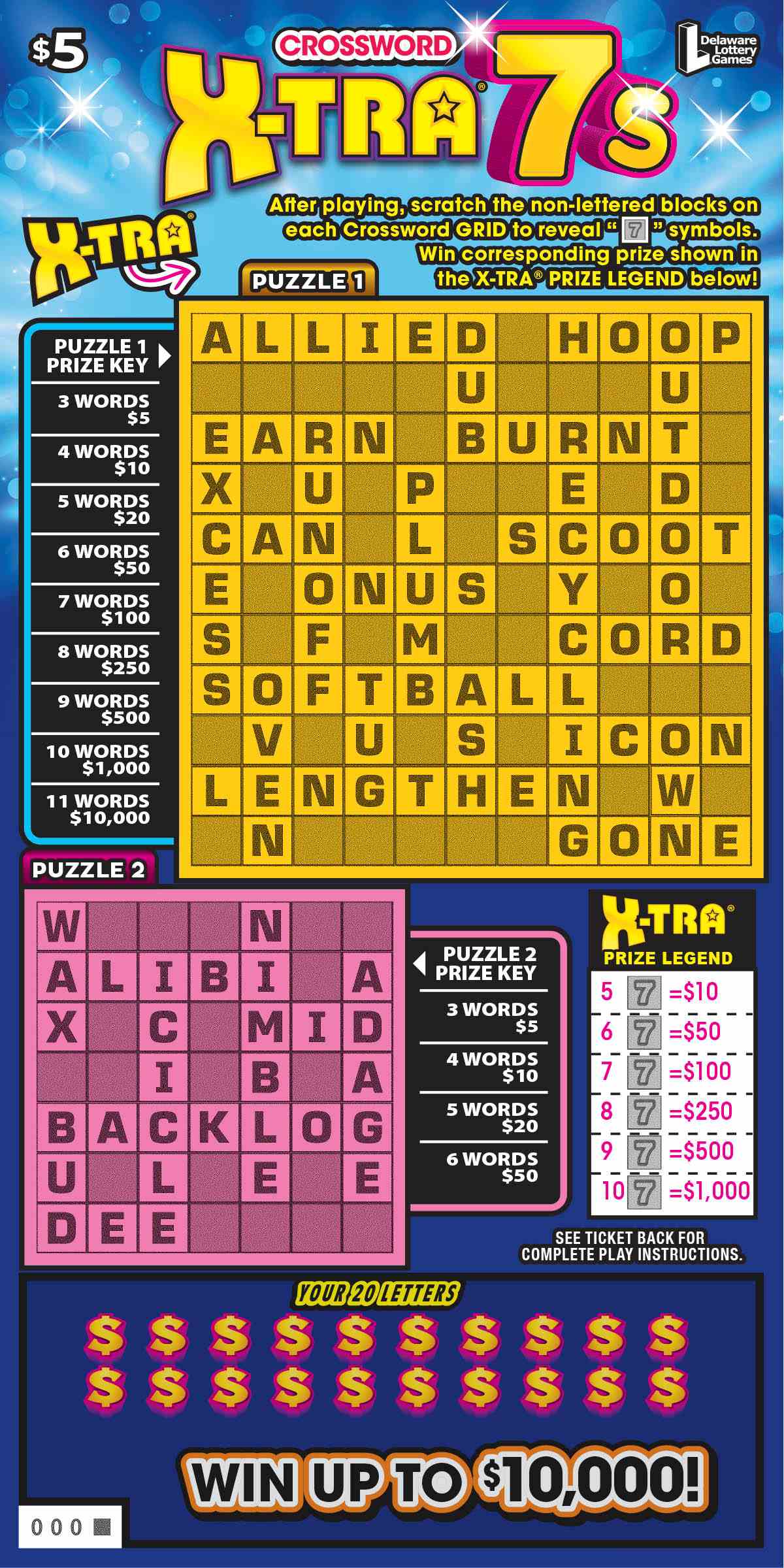 Crossword X-Tra 7S scratchcard - game number #518 - front
