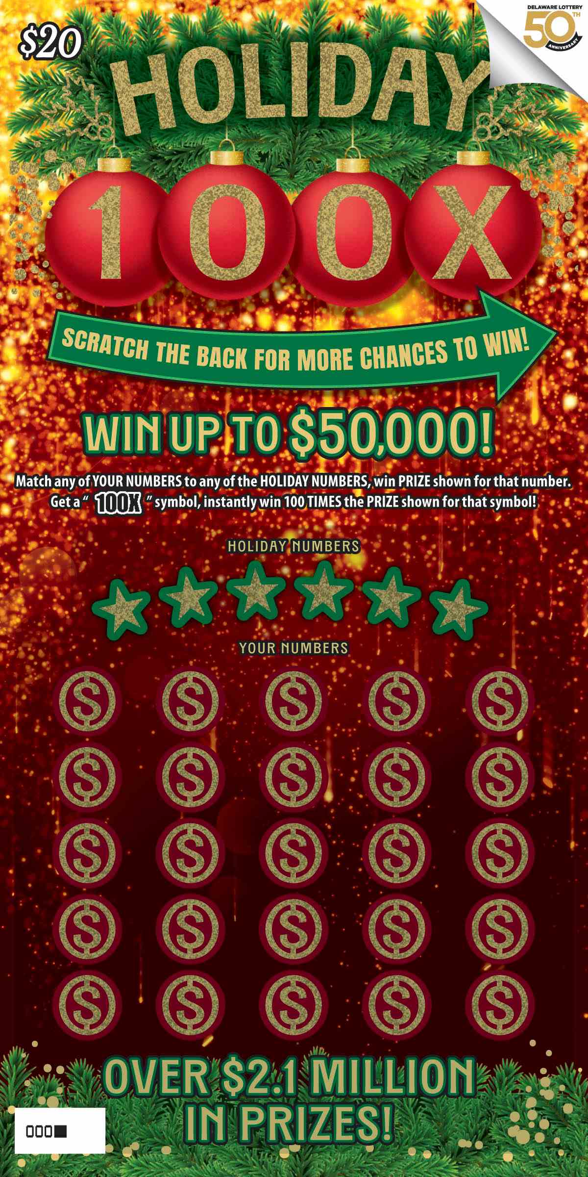 Holiday 100X scratchcard - game number #490 - front