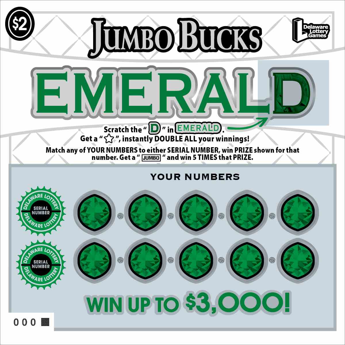 Jumbo Bucks Emerald scratchcard - game number #542 - front