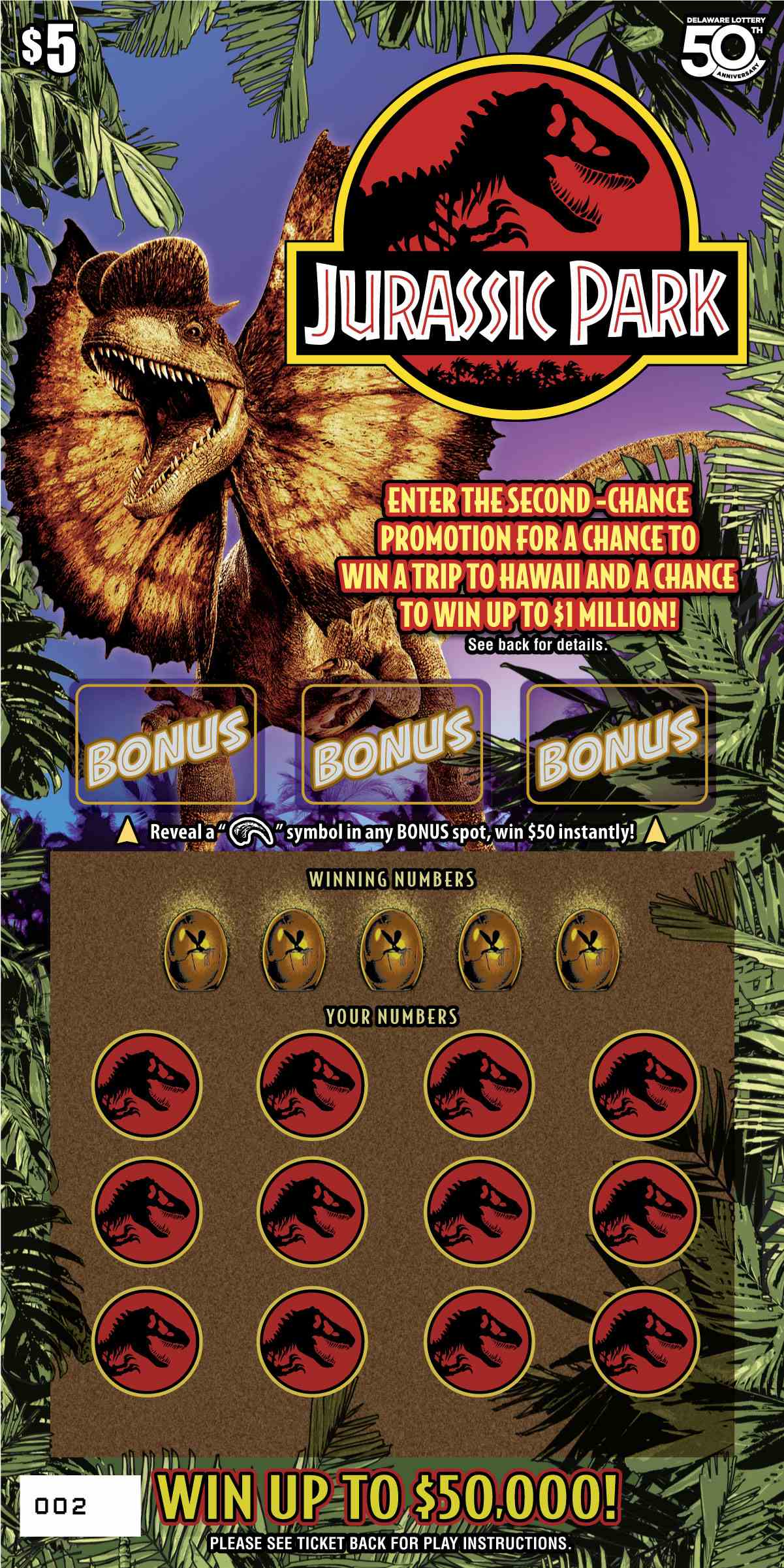 Jurassic Park scratchcard - game number #491 - front