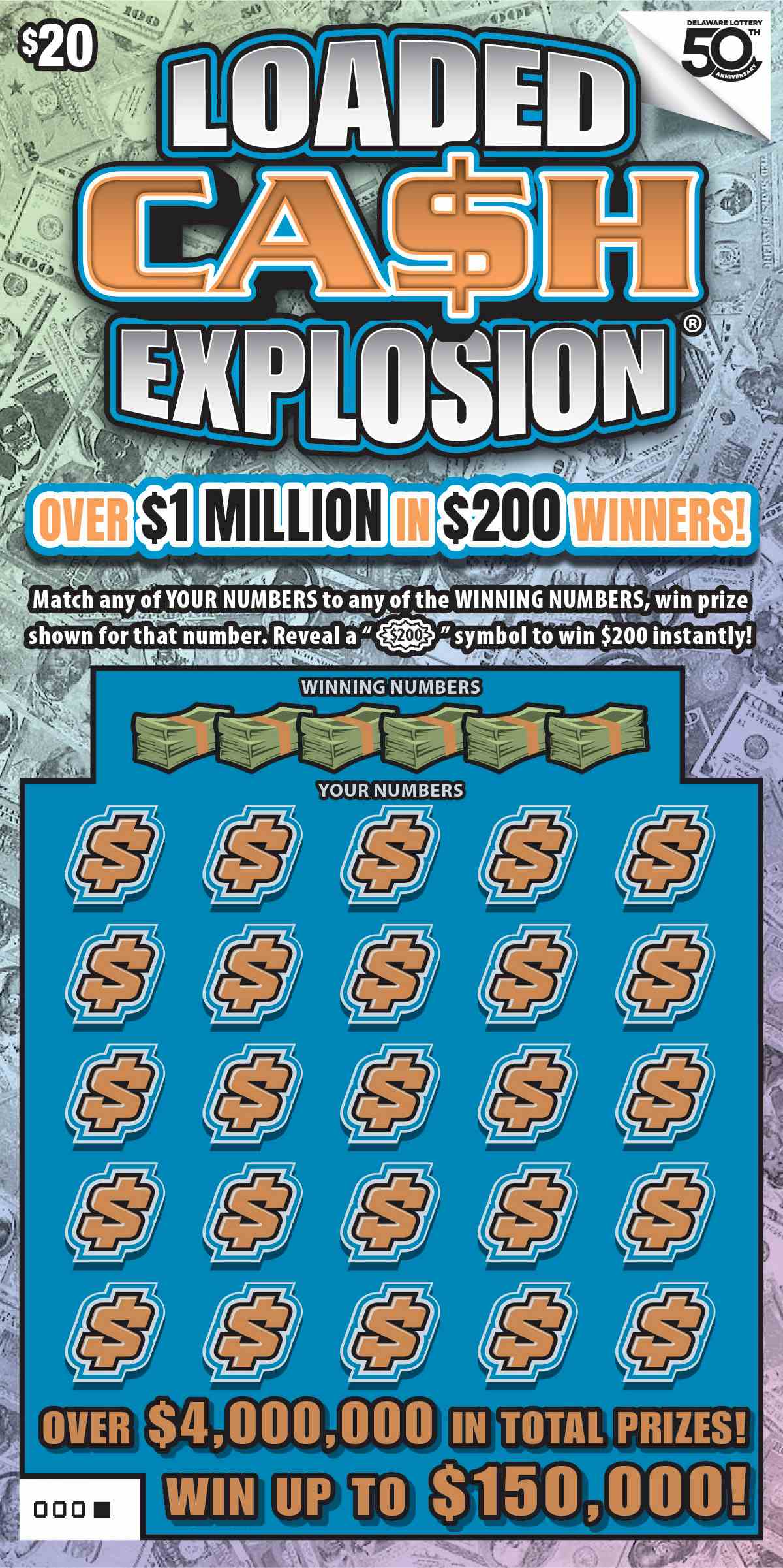 Loaded Ca$H Explosion scratchcard - game number #505 - front
