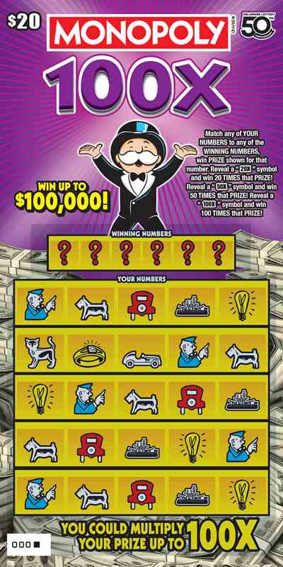 Monopoly 100X scratchcard - game number #516 - front