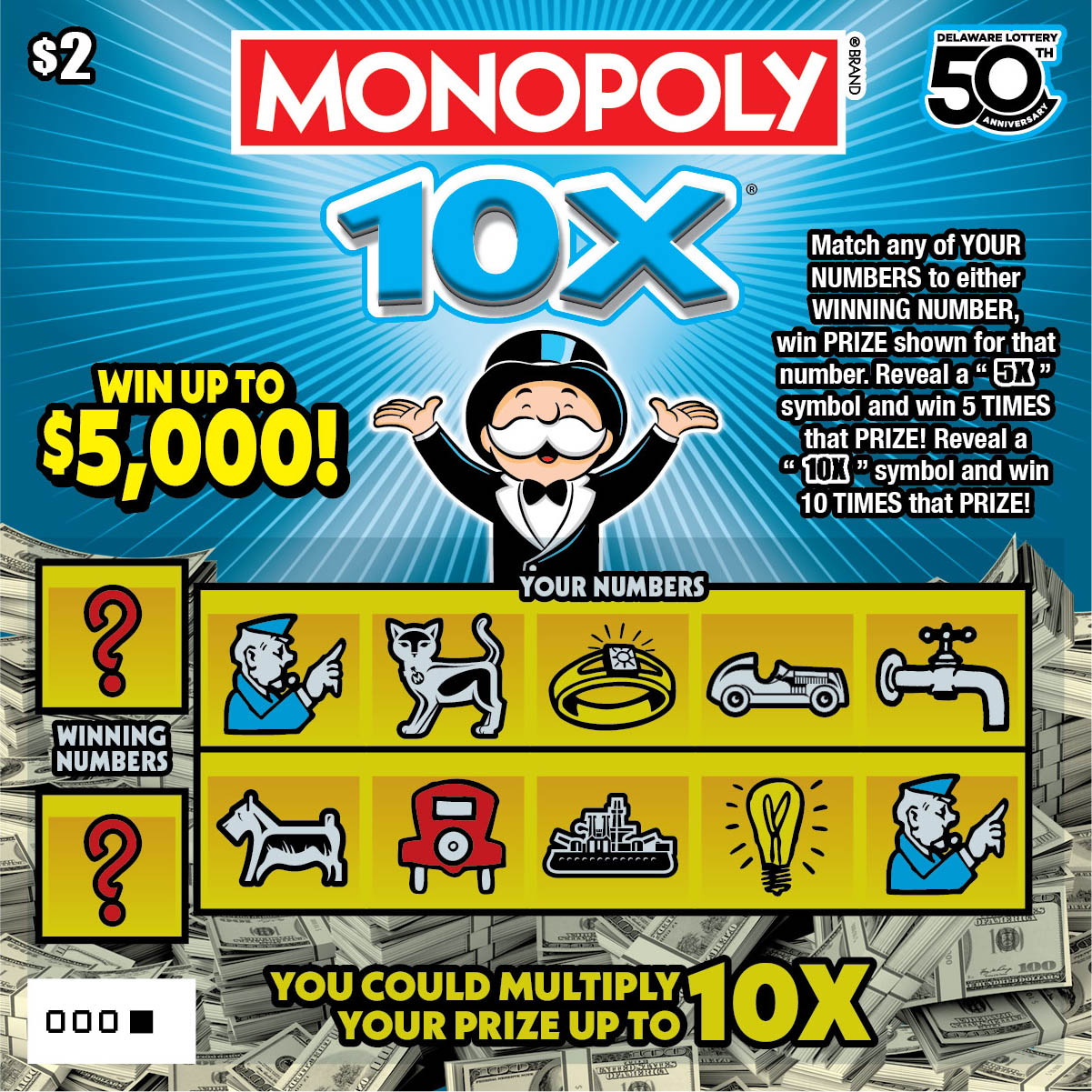 Monopoly 10X scratchcard - game number #513 - front
