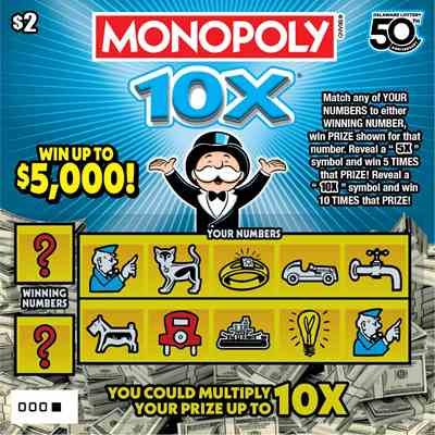 Monopoly 10X scratchcard - game number #513 - front