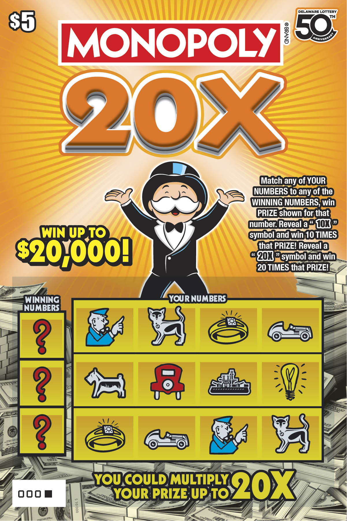 Monopoly 20X scratchcard - game number #514 - front
