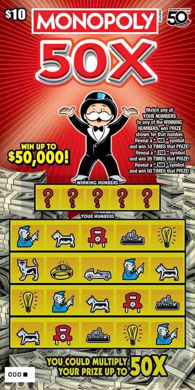 Monopoly 50X scratchcard - game number #515 - front
