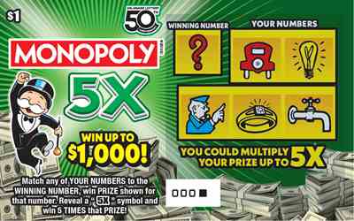 Monopoly 5X scratchcard - game number #512 - front