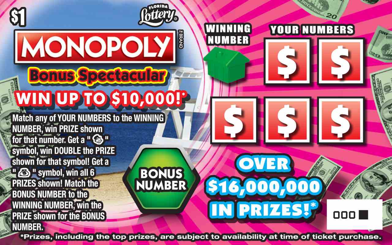 $1 MONOPOLY BONUS SPECTACULAR scratchcard - game number #1459 - front