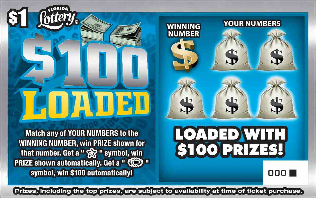 $100 LOADED scratchcard - game number #1563 - front