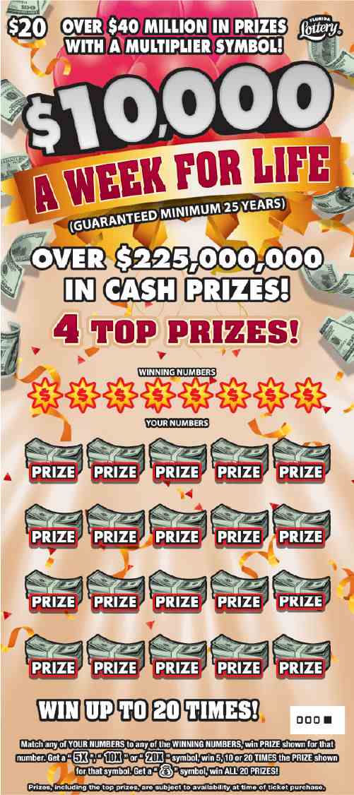 $10,000 A Week For Life scratchcard - game number #1602 - front
