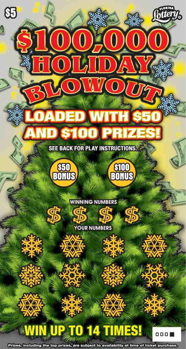 $100,000 Holiday Blowout scratchcard - game number #1577 - front