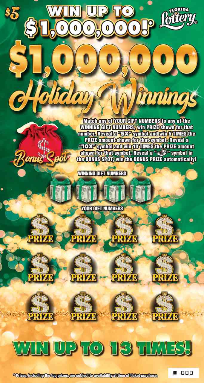 $1,000,000 HOLIDAY WINNINGS scratchcard - game number #5025 - front