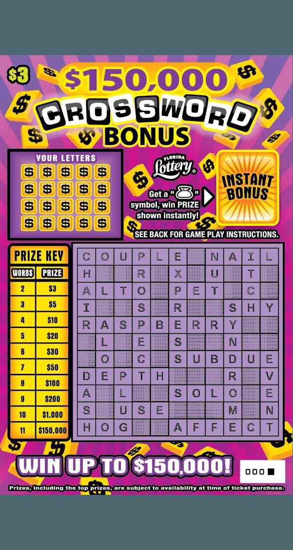 $150,000 Crossword Bonus scratchcard - game number #1605 - front
