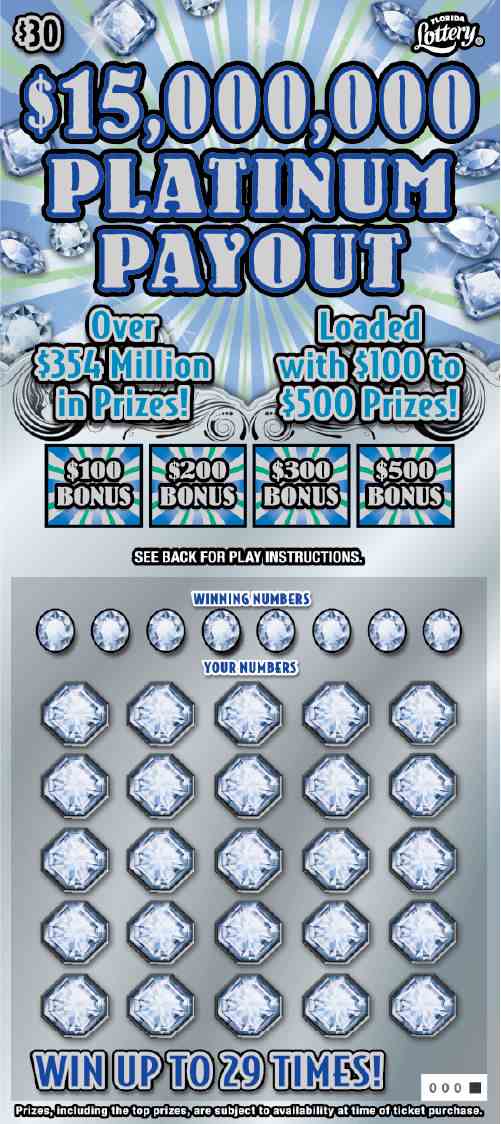 $15,000,000 Platinum Payout scratchcard - game number #1647 - front