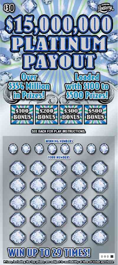 $15,000,000 Platinum Payout scratchcard - game number #1647 - front
