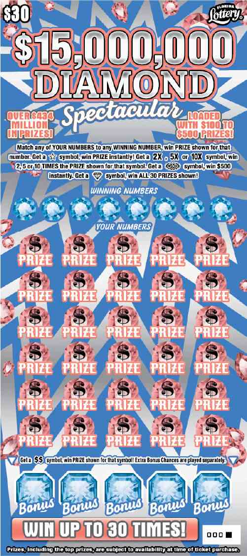 $15Mm Diamond Spectacular scratchcard - game number #1608 - front
