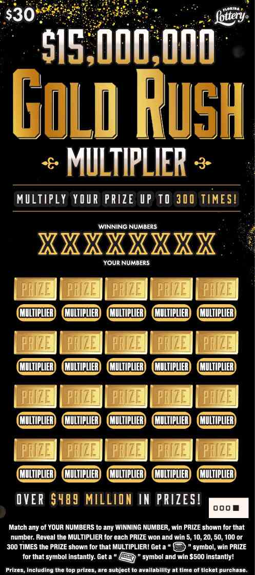 $15Mm Gold Rush Multiplier scratchcard - game number #1574 - front