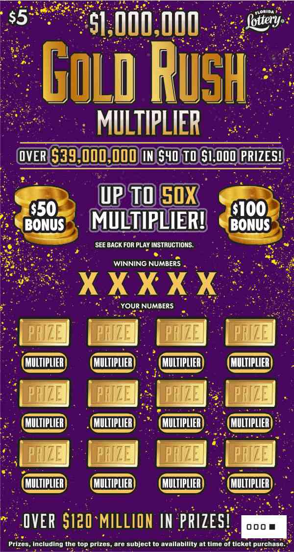 $1Mm Gold Rush Multiplier scratchcard - game number #1585 - front