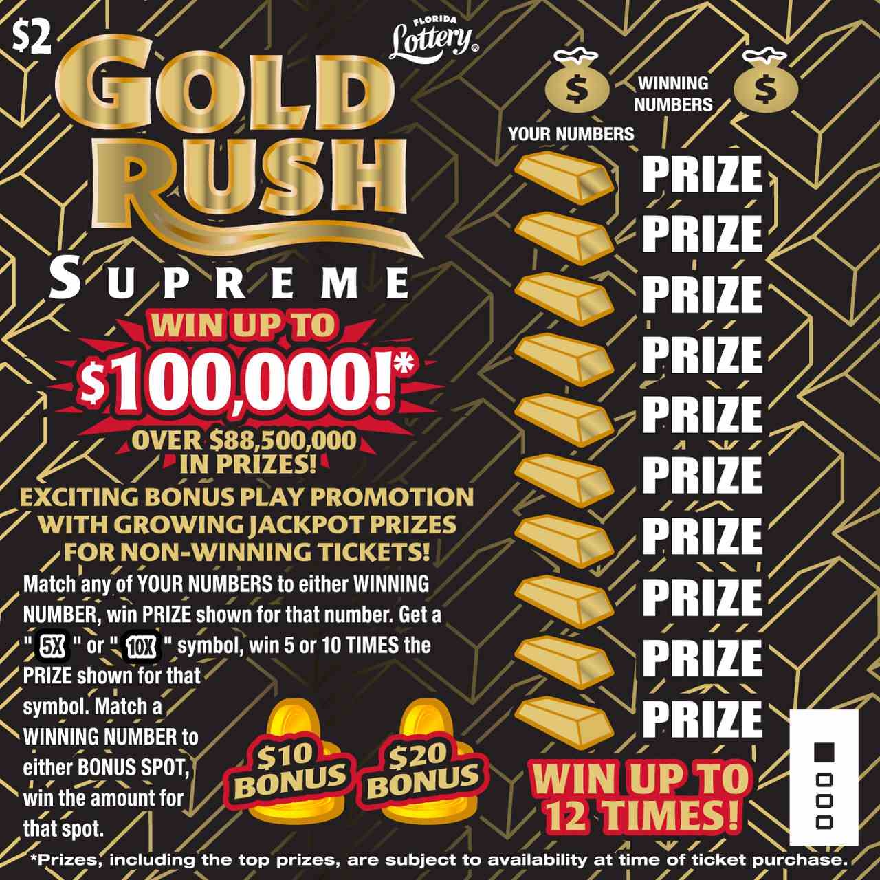 $2 GOLD RUSH SUPREME scratchcard - game number #1479 - front