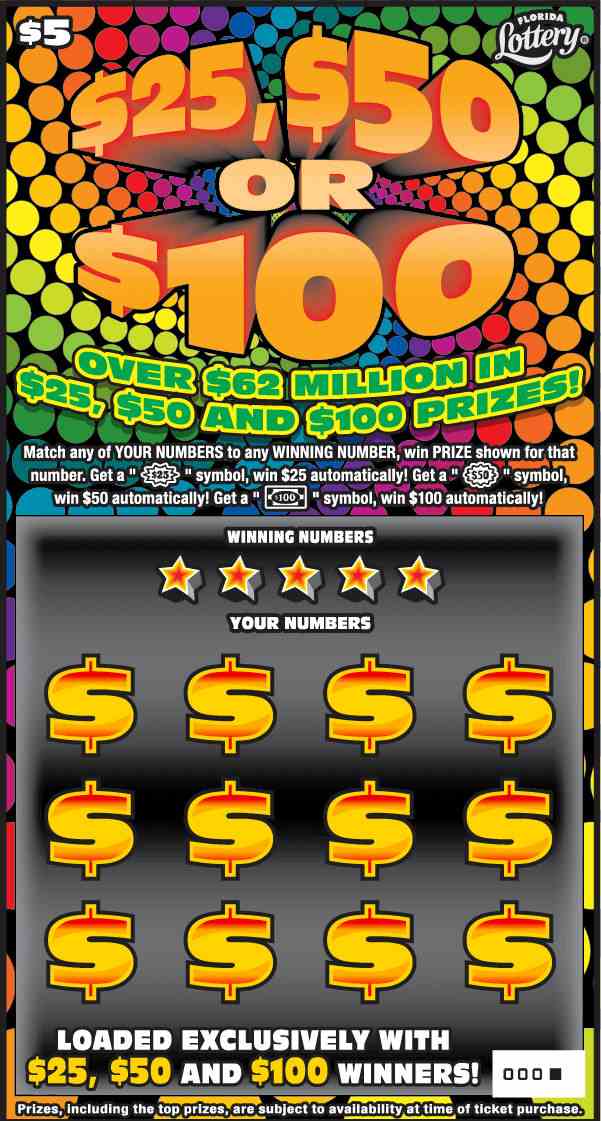 $25, $50 Or $100 scratchcard - game number #1589 - front