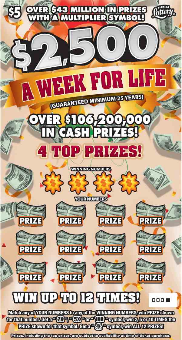 $2,500 A Week For Life scratchcard - game number #1600 - front