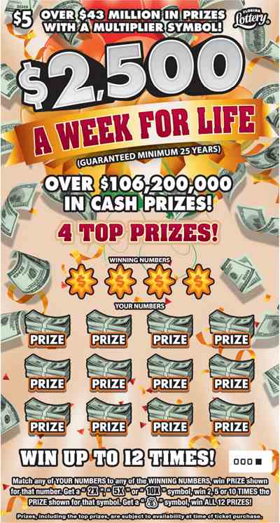 $2,500 A Week For Life scratchcard - game number #1600 - front