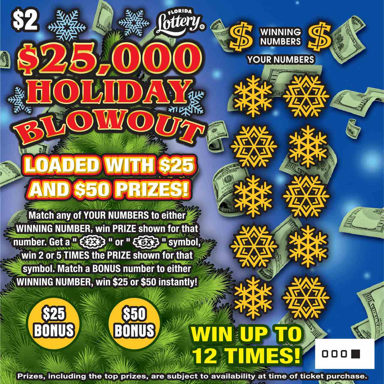 $25,000 Holiday Blowout scratchcard - game number #1576 - front