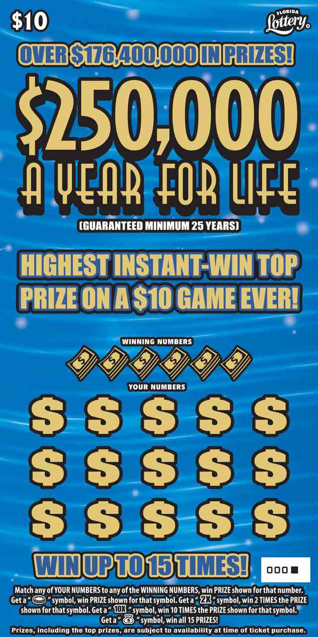 $250K A YR FOR LIFE scratchcard - game number #1535 - front