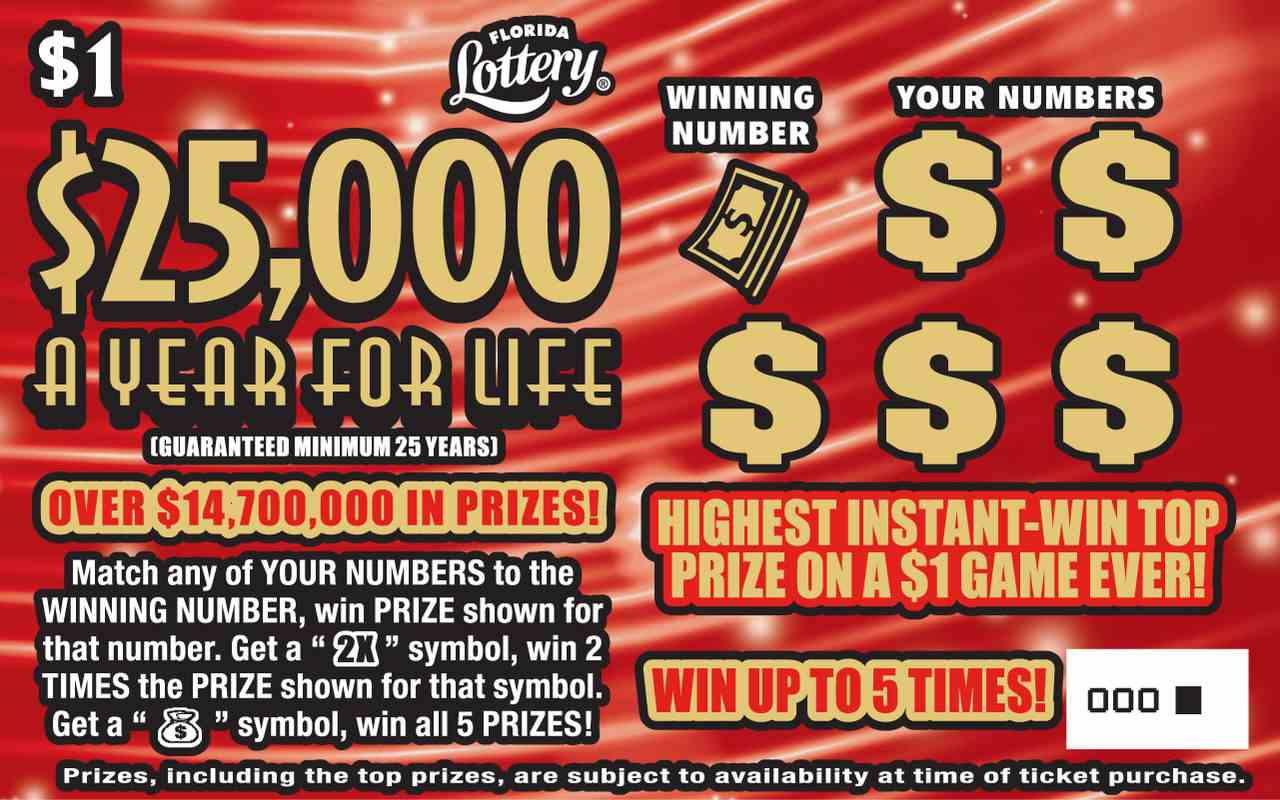 $25K A YR FOR LIFE scratchcard - game number #1532 - front