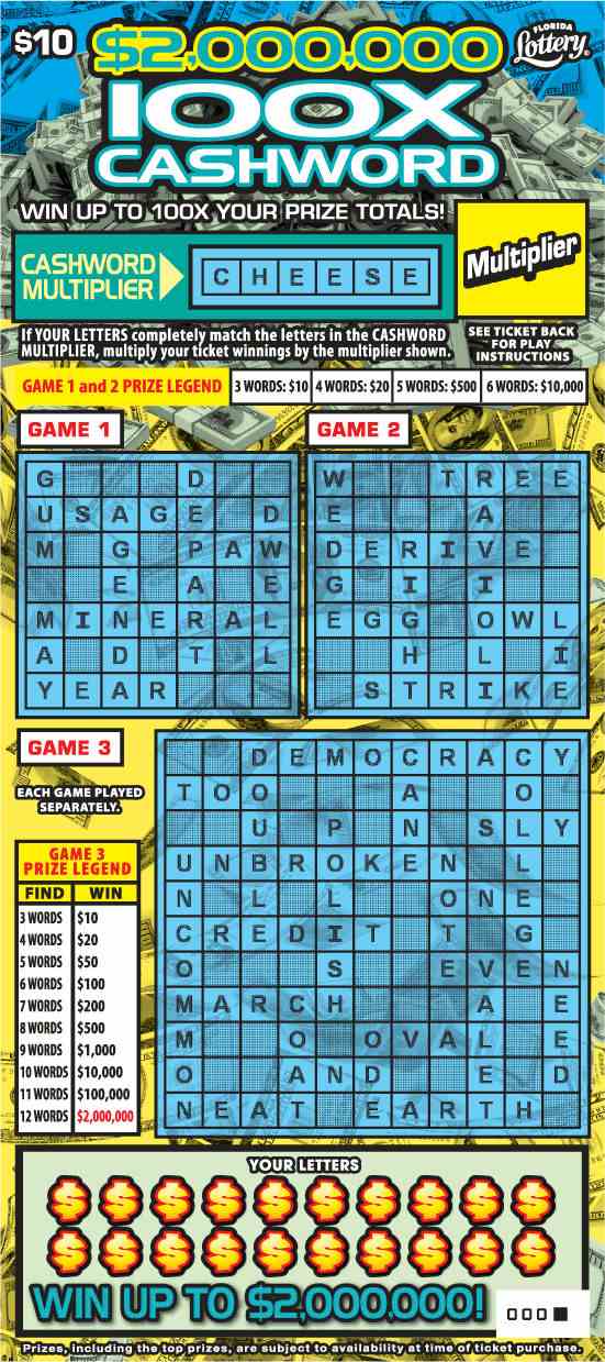 $2MM 100X CASHWORD scratchcard - game number #1550 - front