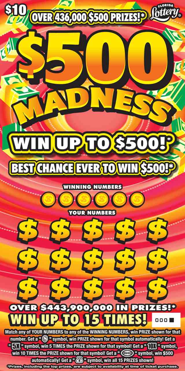 $500 MADNESS scratchcard - game number #1454 - front