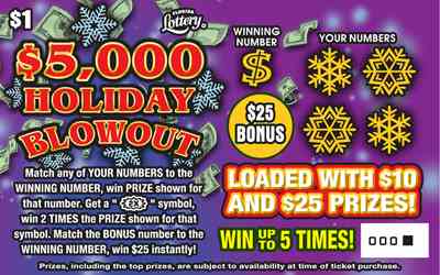 $5,000 Holiday Blowout scratchcard - game number #1575 - front