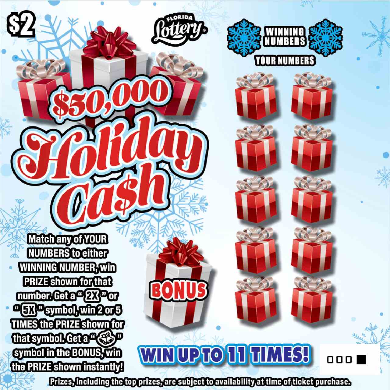 $50,000 Holiday Ca$H scratchcard - game number #1610 - front