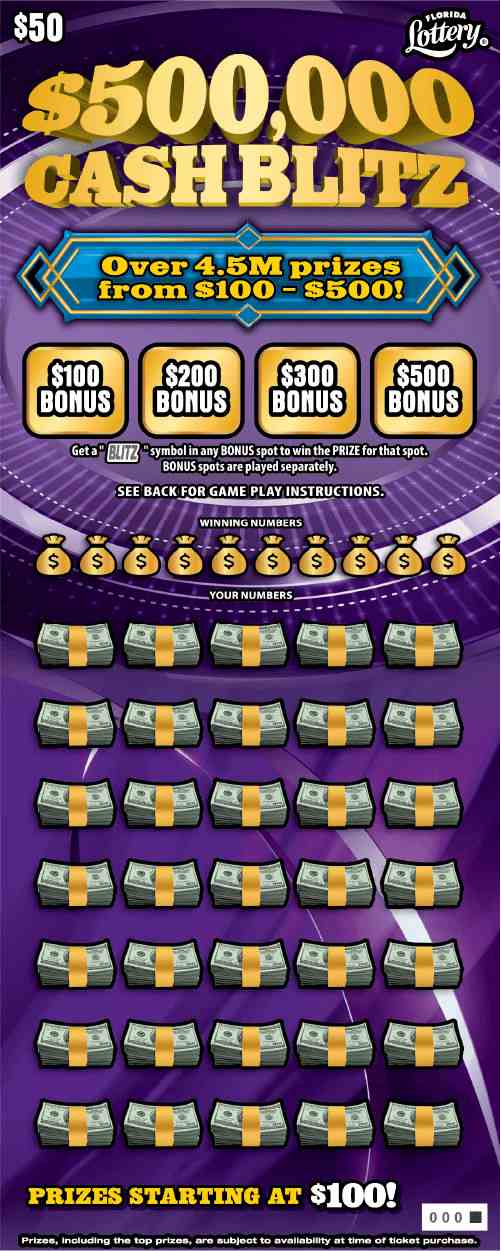 $500,000 Cash Blitz scratchcard - game number #1642 - front