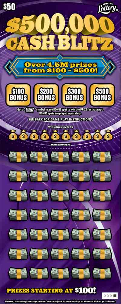 $500,000 Cash Blitz scratchcard - game number #1642 - front
