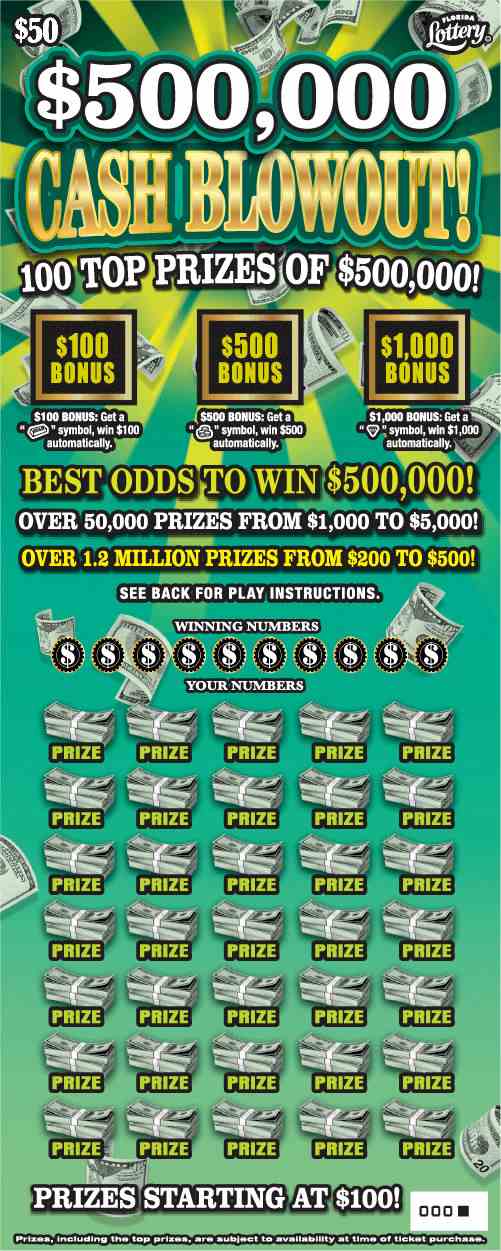 $500,000 Cash Blowout! scratchcard - game number #1604 - front