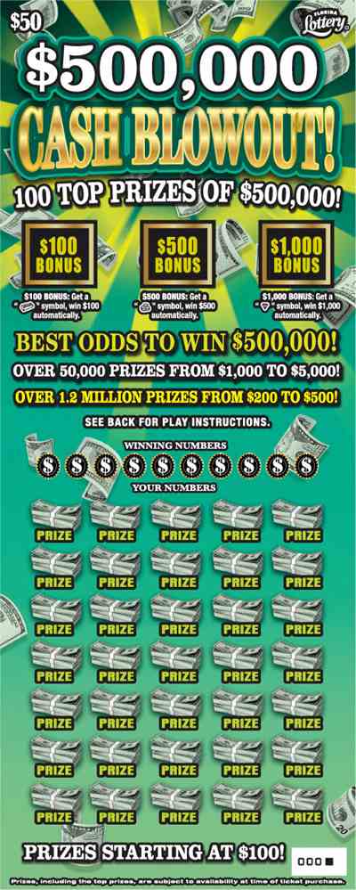 $500,000 Cash Blowout! scratchcard - game number #1604 - front