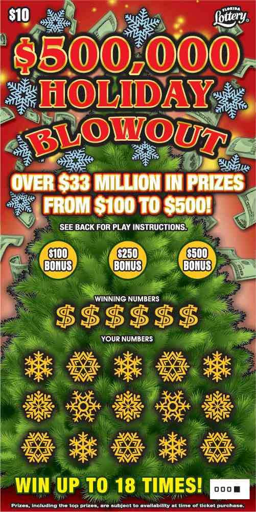 $500,000 Holiday Blowout scratchcard - game number #1578 - front