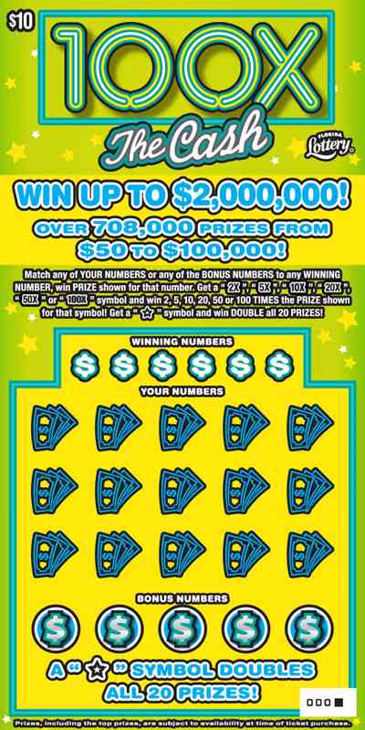 100X THE CASH scratchcard - game number #1554 - front