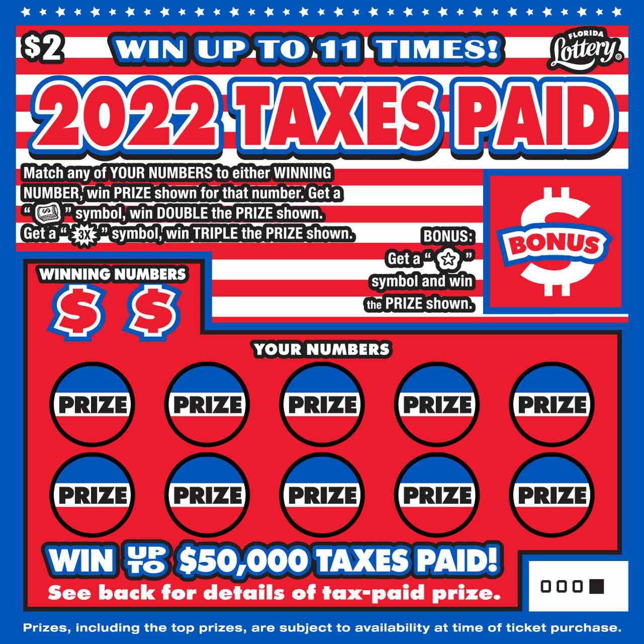 2022 TAXES PAID scratchcard - game number #1503 - front