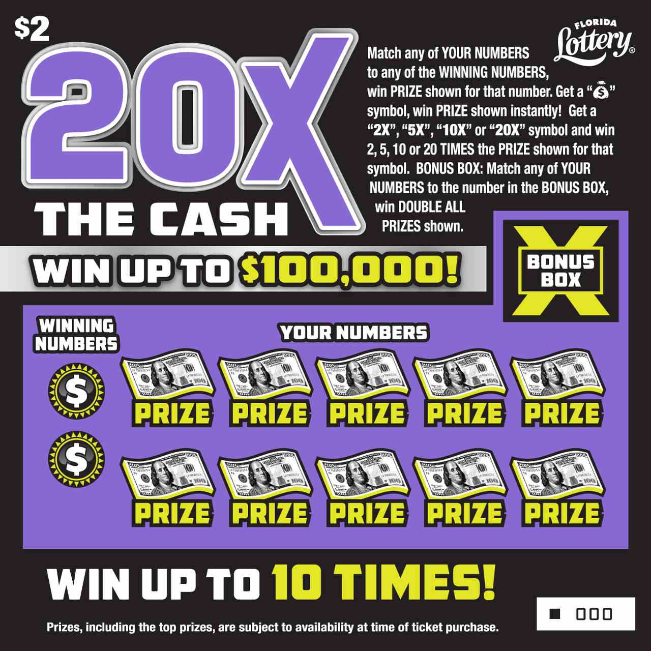 20X THE CASH scratchcard - game number #5027 - front