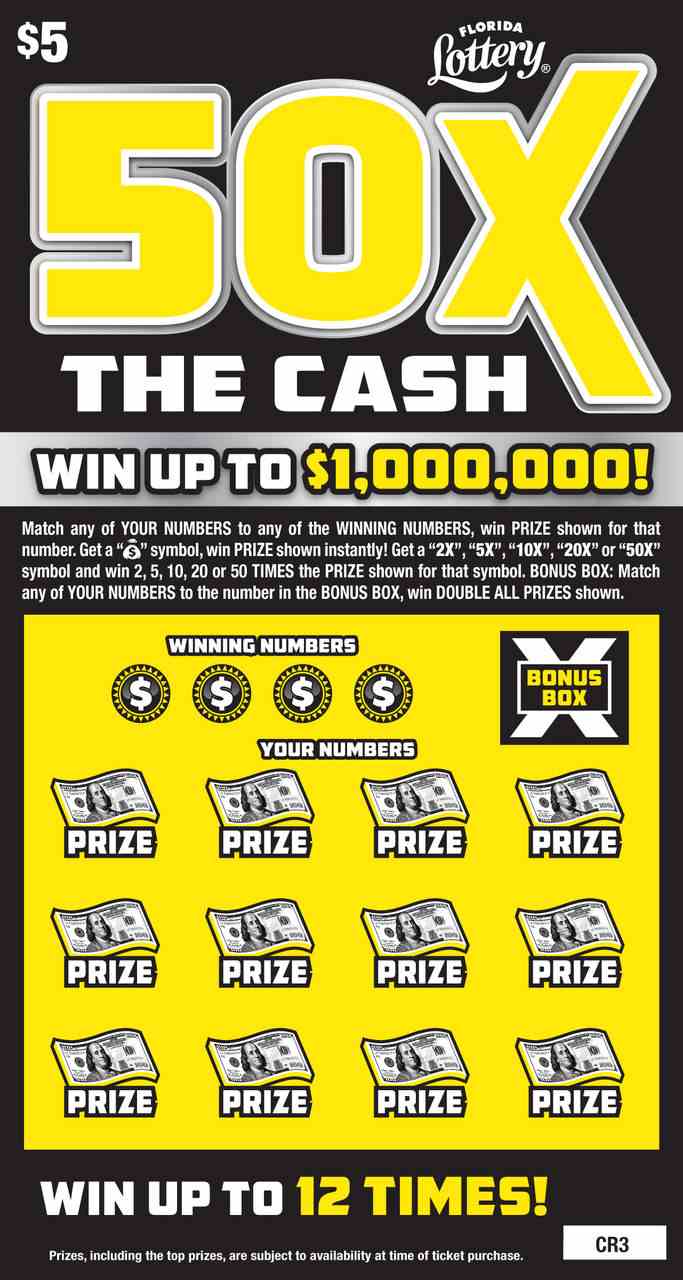 50X THE CASH scratchcard - game number #7020 - front