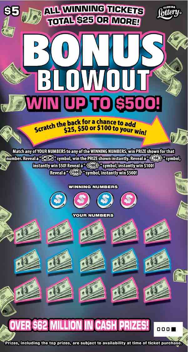 Bonus Blowout scratchcard - game number #1626 - front