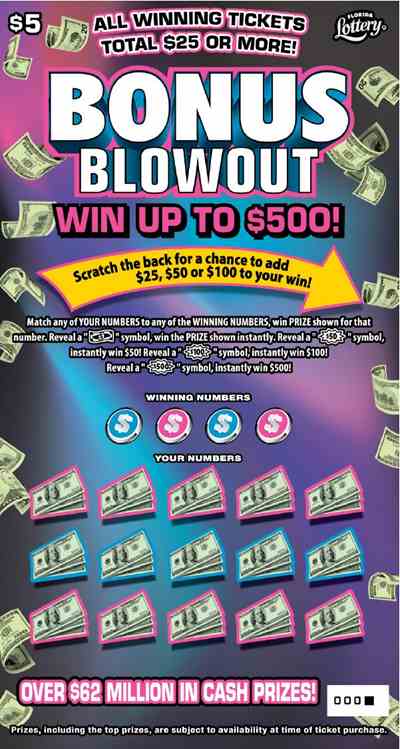 Bonus Blowout scratchcard - game number #1626 - front