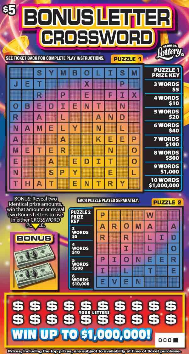 BONUS LETTER CROSSWORD scratchcard - game number #1557 - front