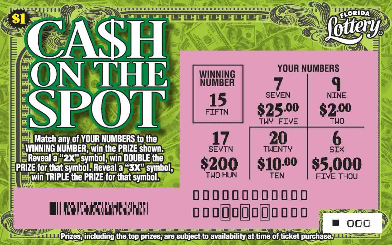 CA$H ON THE SPOT scratchcard - game number #5050 - front-scratched