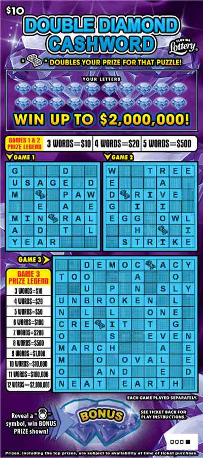 Double Diamond Cashword scratchcard - game number #1618 - front