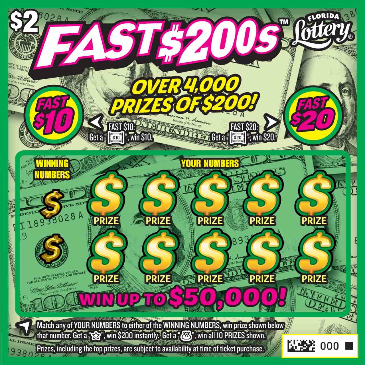 FAST $200S scratchcard - game number #7027 - front