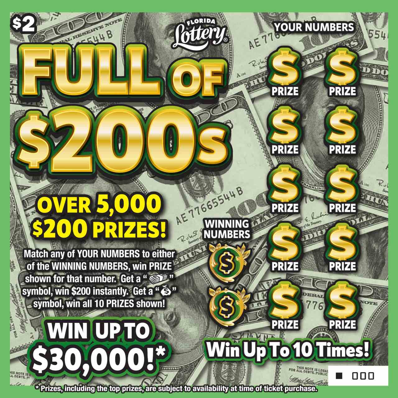 FULL OF $200s scratchcard - game number #5018 - front