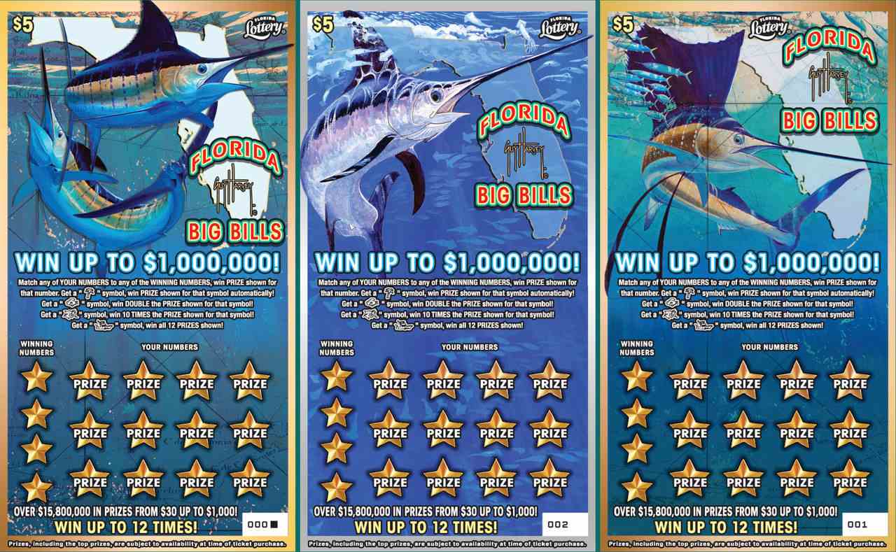 Guy Harvey $1M Florida Big Bills scratchcard - game number #1596 - front